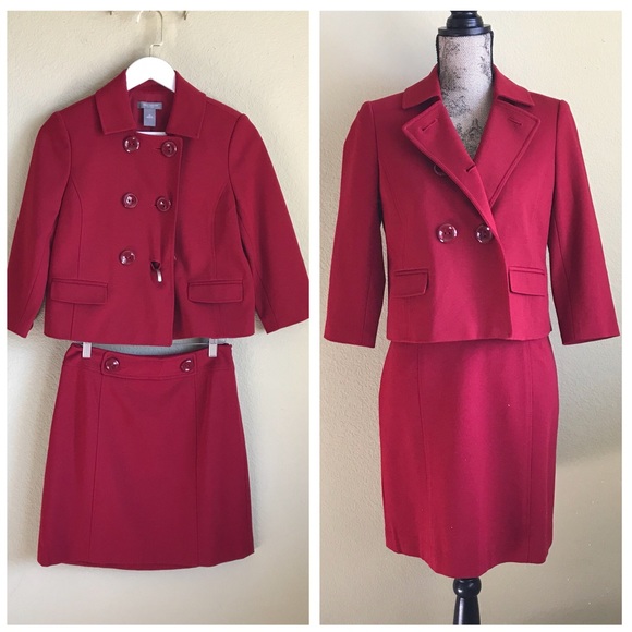 Ann Taylor Dresses & Skirts - ANN TAYLOR Deep Red Skirt Jacket Set